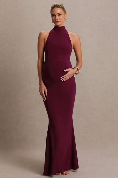 Kaia | Vestido Premamá Burdeos con Escote Halter