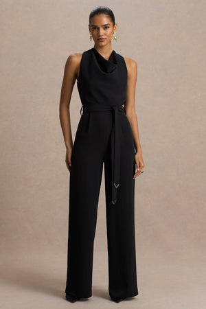 Corina | Mono Negro con Cuello Halter y Detalle de Lazo