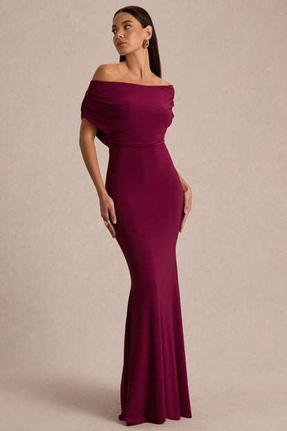 Bowden | Vestido Largo Berry con Escote Bardot