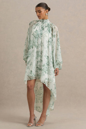 Delphia | Vestido Largo de Chiffón  y Estampado Floral Verde