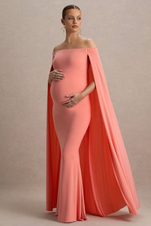 Radiance | Vestido Largo de Premamá Coral Bardot con Capa