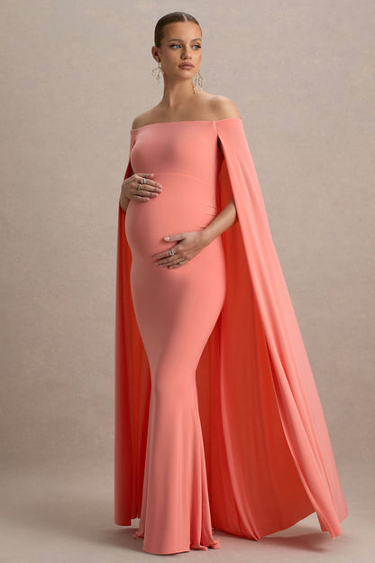 Radiance | Vestido Largo de Premamá Coral Bardot con Capa