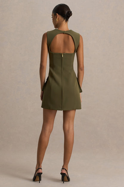 Mollie | Vestido Corto Micro Ajustado Caqui con Escote Cuadrado