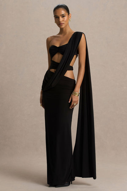 Nebula | Vestido Largo Negro Bandeau con Recortes