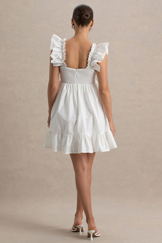 Dolly Daze | Vestido corto de premamá Blanco con Mangas de Volantes