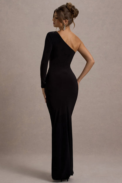 Doll | Vestido Largo negro asimétrico con una sola manga larga