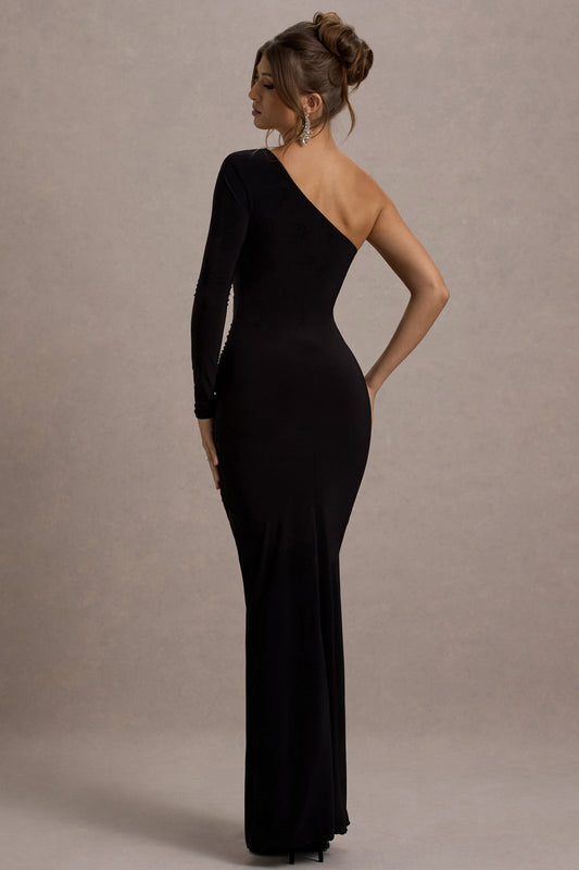 Doll | Vestido Largo negro asimétrico con una sola manga larga