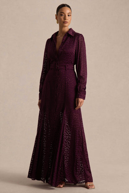 Kirsty | Vestido Camisero Morado de Manga Larga con Falda de Vuelo