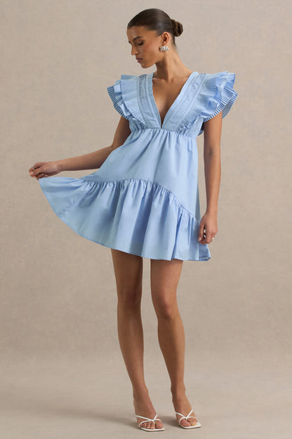 Judie | Vestido corto azul claro con detalle de volantes