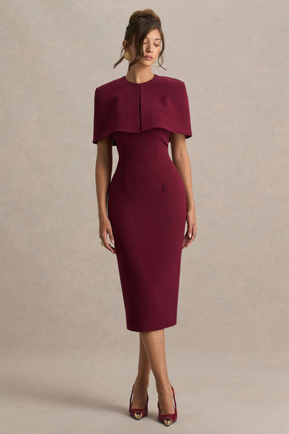 Baylor | Vestido Midi Burdeos Con Capa Corta Desmontable