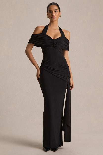 Camille | Vestido largo negro con escote bardot