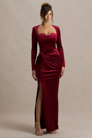 Fay | Vestido Largo Anudado Estilo Corsé en Terciopelo Color Baya