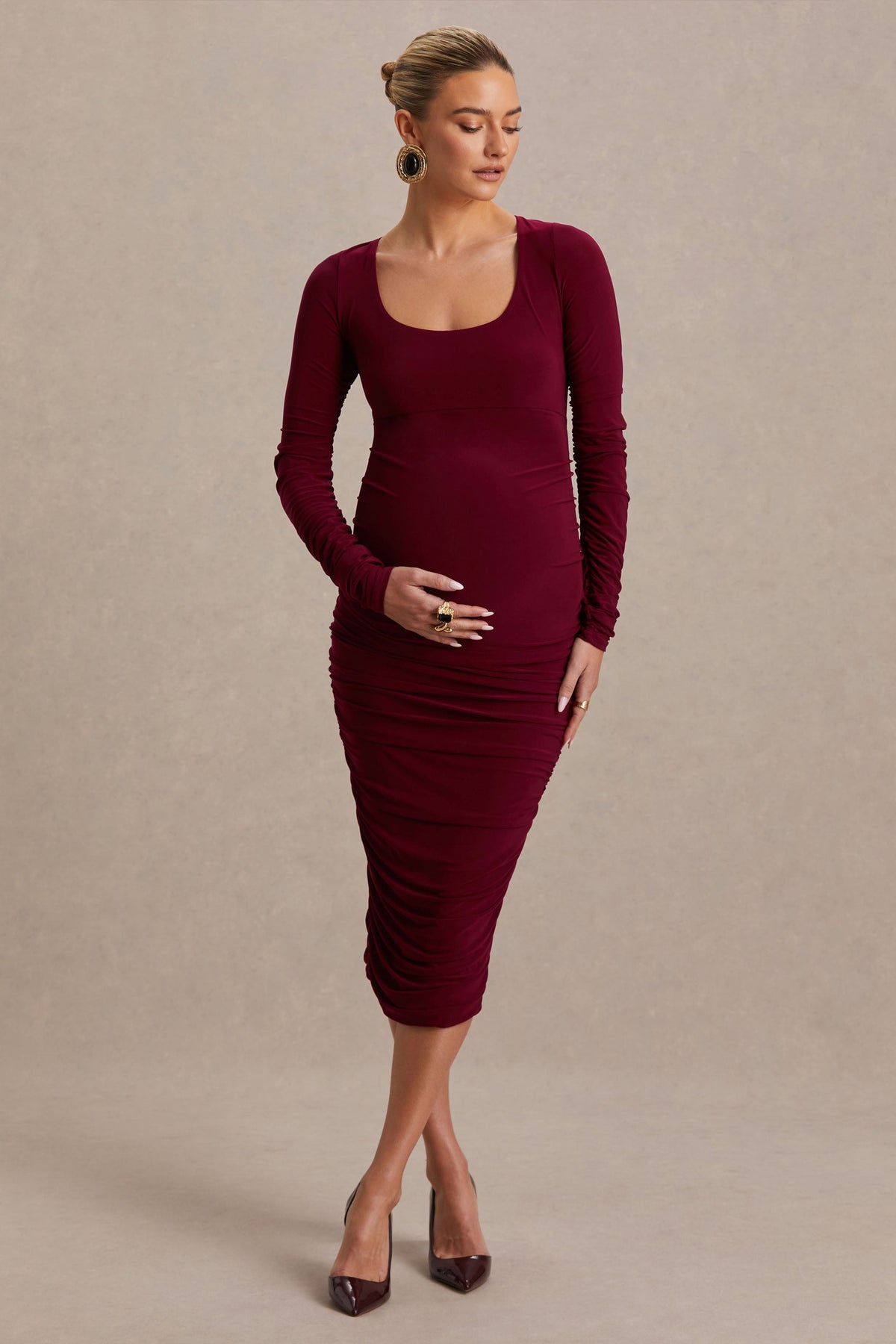 Saffron | Vestido Premamá en Tono Berry con Escote Redondo