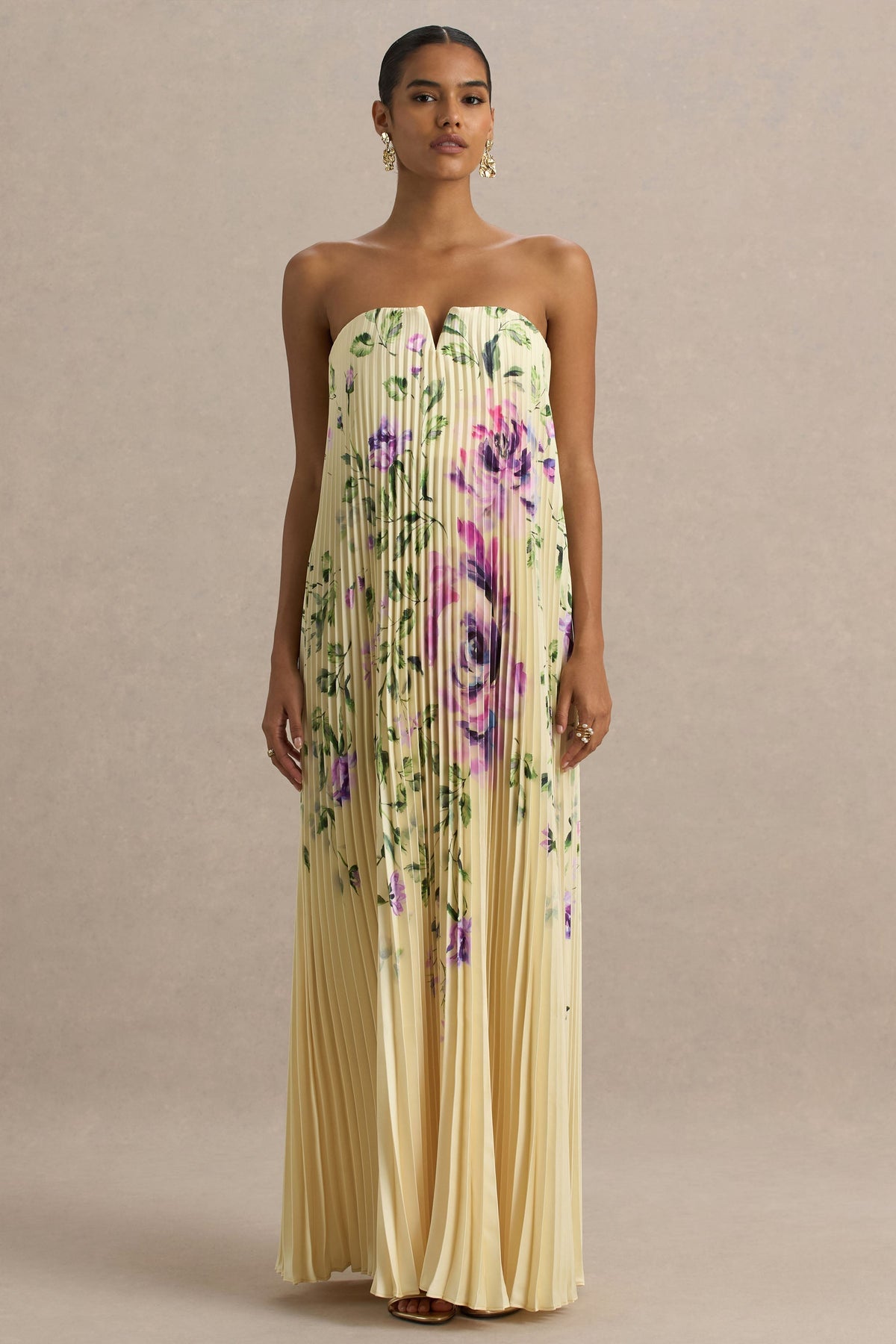 Bergamot | Vestido Largo de Satén Limón con Escote Corazón