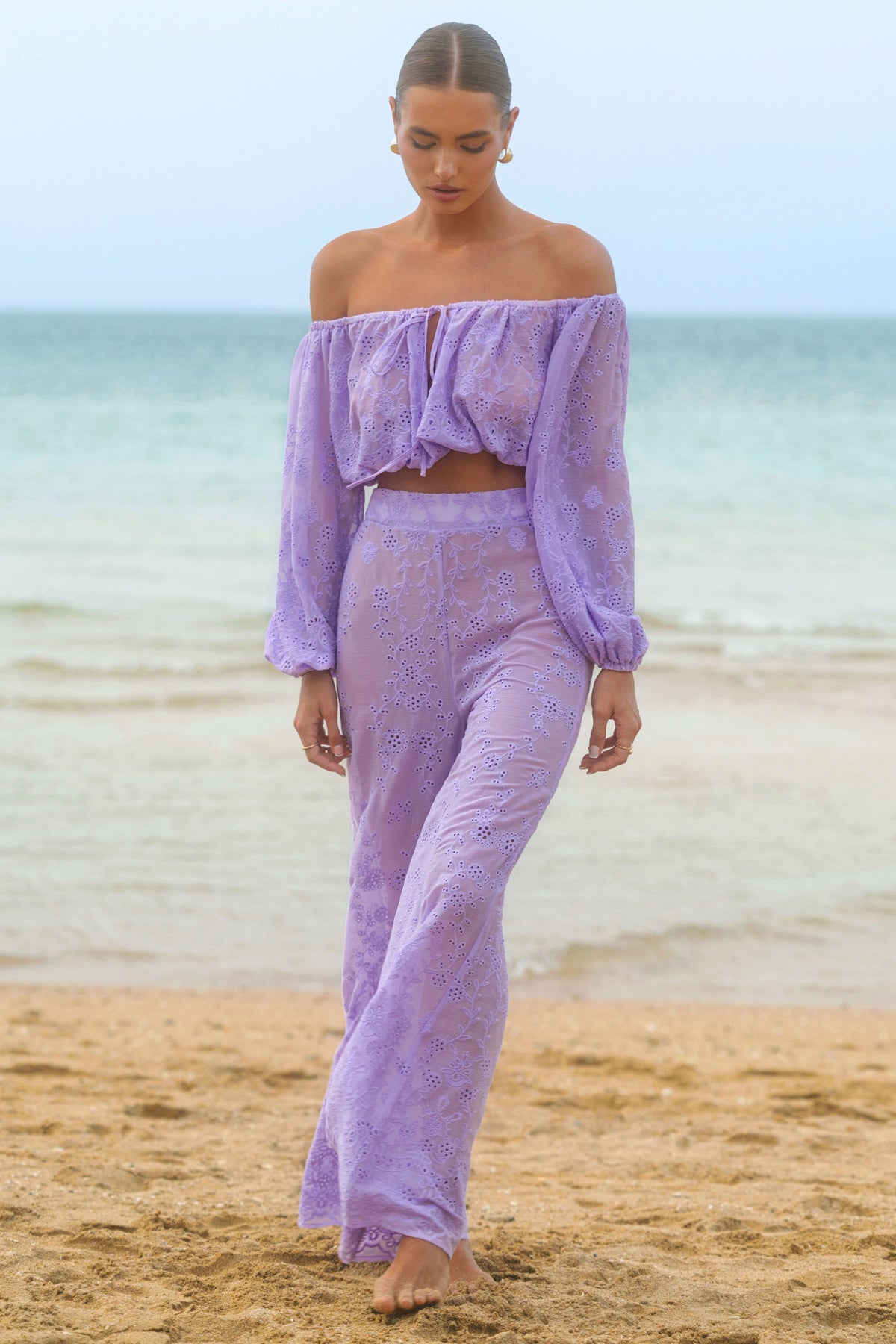 Fantini | Pantalones de pierna ancha con bordado lila