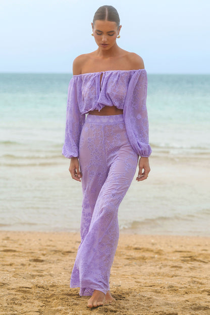 Fantini | Pantalones de pierna ancha con bordado lila