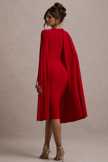 Marysol | Vestido midi ajustado y mangas capa en color rojo
