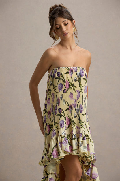 Whistler | Vestido largo con estampado floral con Volantes y Dobladillo Asimétrico