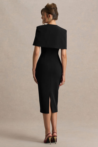 Baylor | Vestido Midi Negro Con Capa Corta Desmontable
