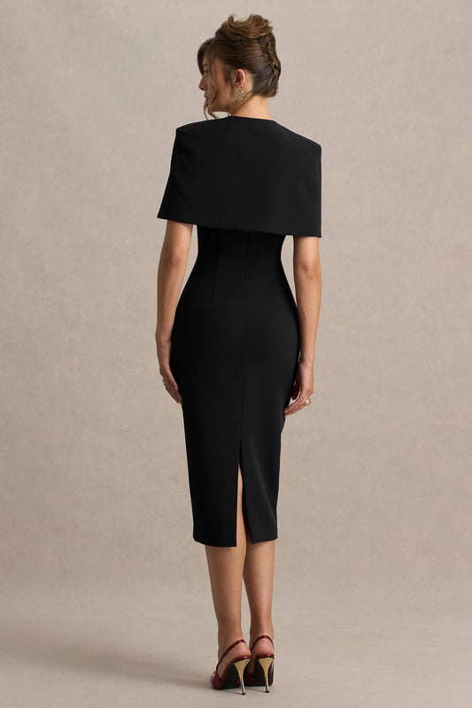 Baylor | Vestido Midi Negro Con Capa Corta Desmontable