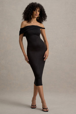 Skye | Vestido midi negro entallado con escote bardot