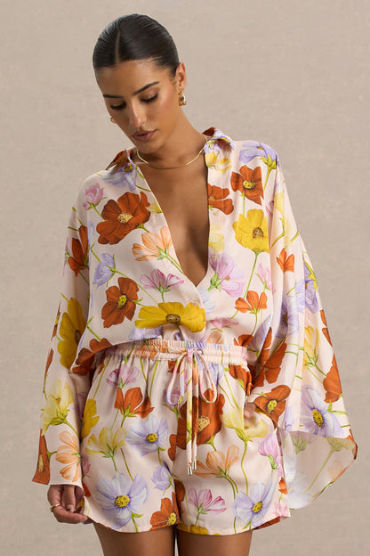 Lolite | Camisa de manga larga de satén con estampado floral