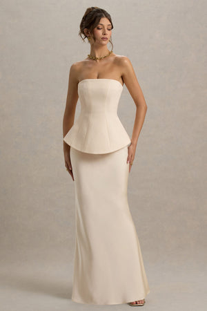Ohio | Vestido largo con corsé y escote bandeau en champán