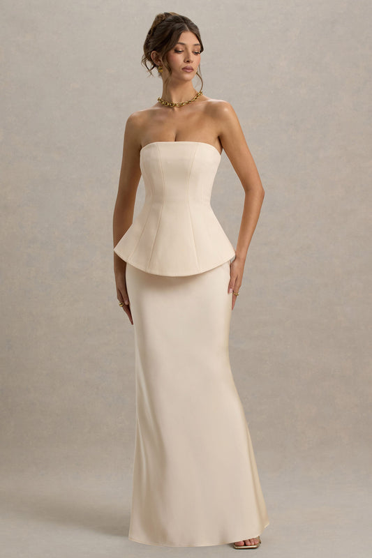 Ohio | Vestido largo con corsé y escote bandeau en champán