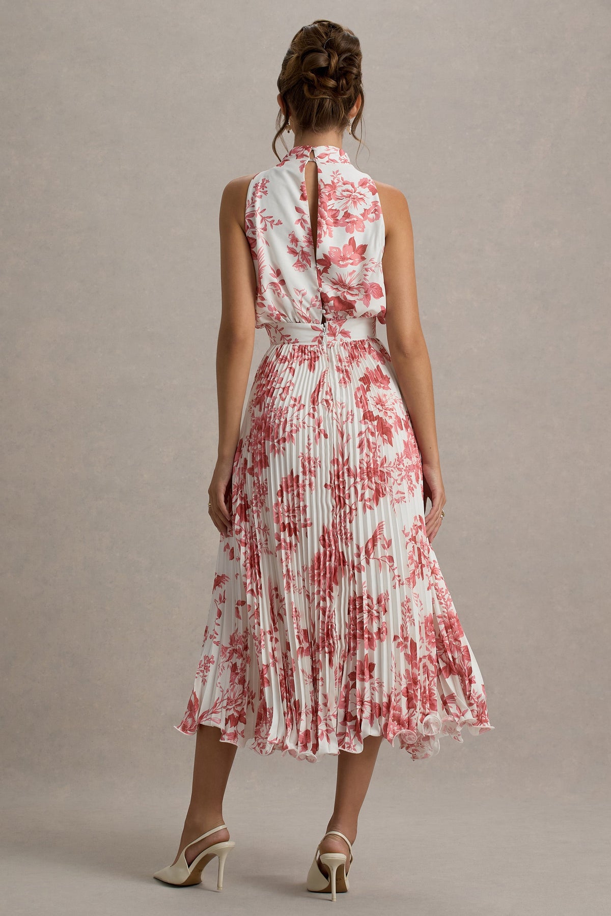 Nila | Vestido midi con estampado floral en colores crema y escote con caída