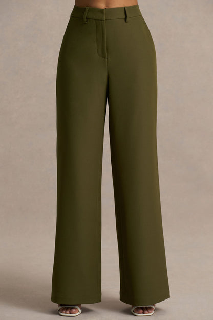 Silvia | Pantalones Verde Oliva de Corte Recto