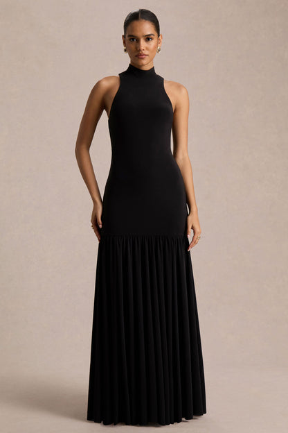 Tasmin | Vestido Largo Negro de Cuello Alto con Cintura Baja