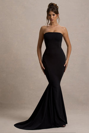 Impress Me | Vestido Largo Negro Sin Tirantes Bandeau Cola de Sirena
