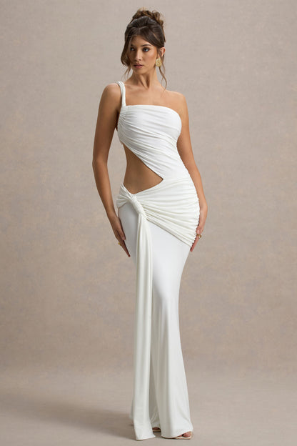 Giovanna | Vestido largo Blanco con detalles cut out y drapeados