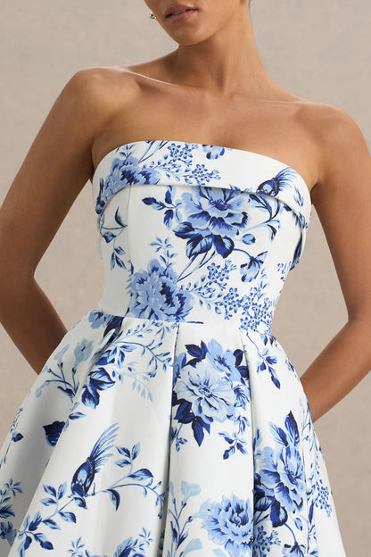 Fiorenza | Vestido corto con falda plisada y estampado floral azulado