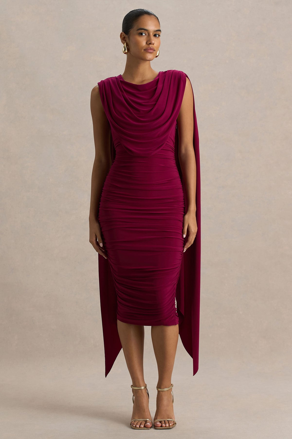 Wanderer | Vestido largo en burdeos con detalle drapeado