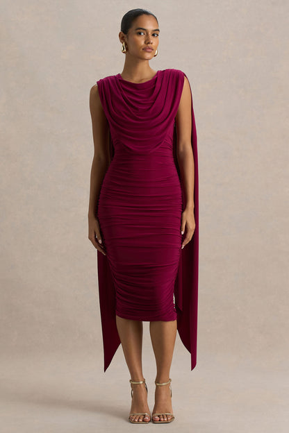 Wanderer | Vestido largo en burdeos con detalle drapeado