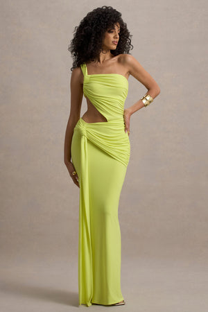 Giovanna | Vestido largo en verde lima con detalles cut out y drapeados