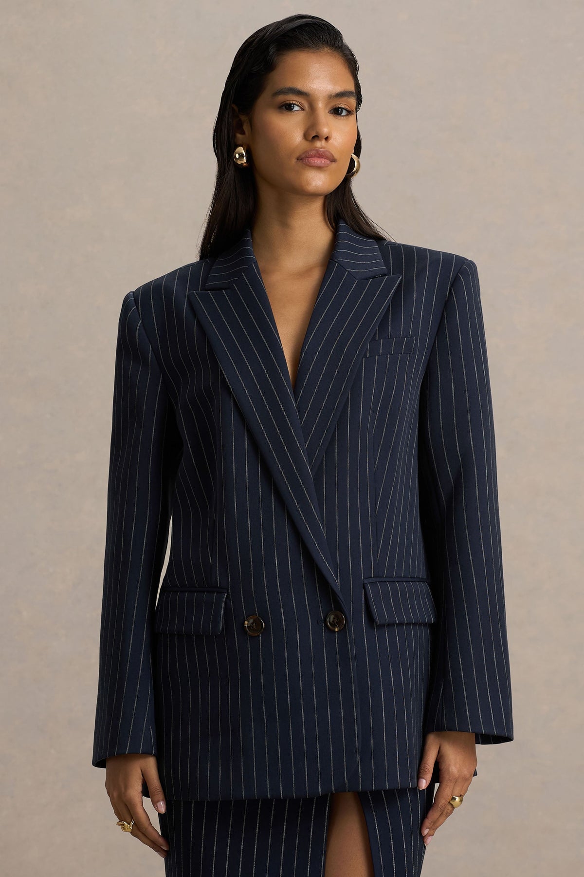 Alana | Blazer Azul Marino de Rayas