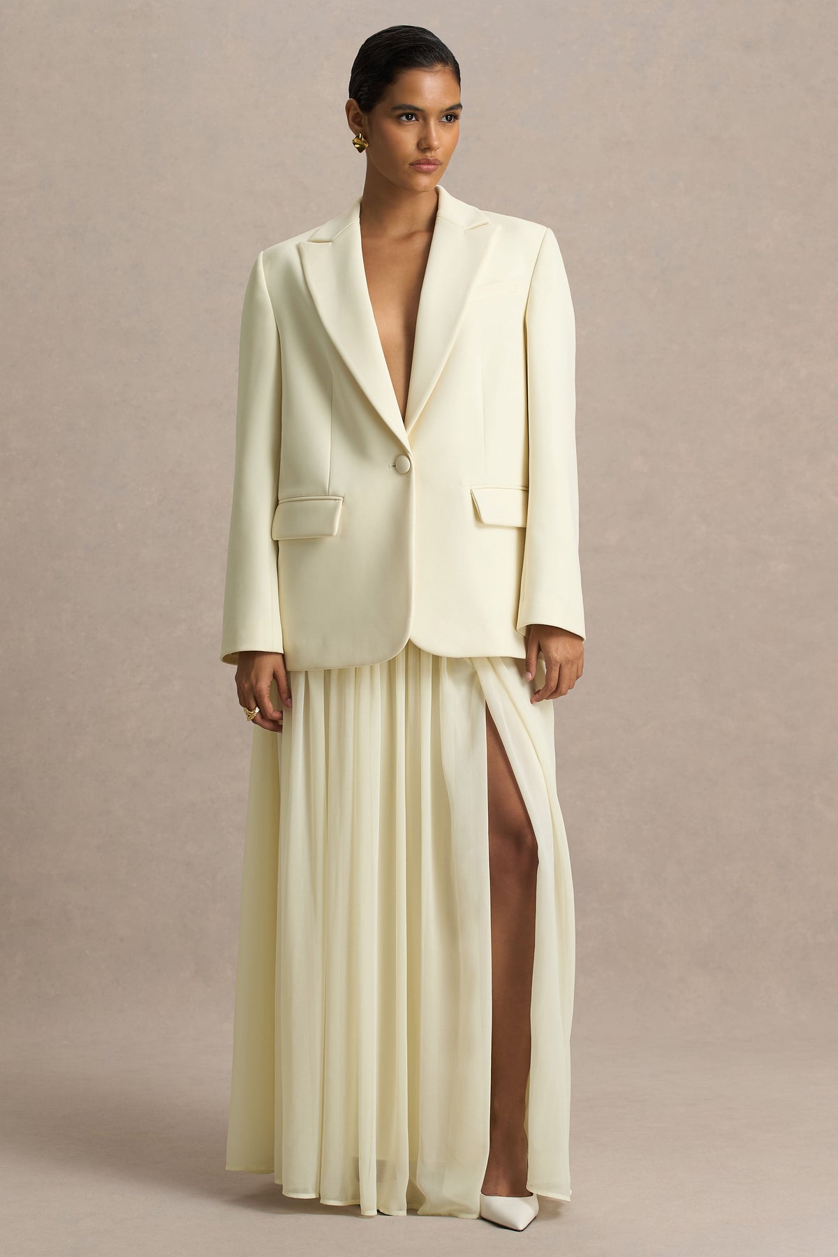 Spencer | Falda Larga Plisada en Chifón Color Crema