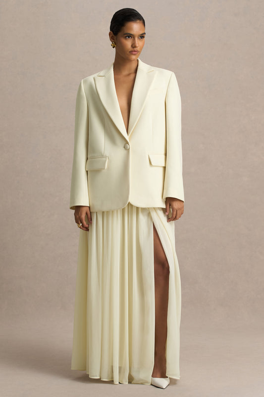 Spencer | Falda Larga Plisada en Chifón Color Crema