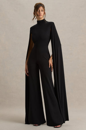 Dulcet | Mono Negro con Escote Alto y Mangas Capa