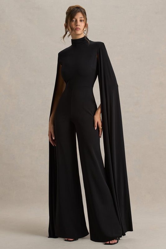 Dulcet | Mono Negro con Escote Alto y Mangas Capa