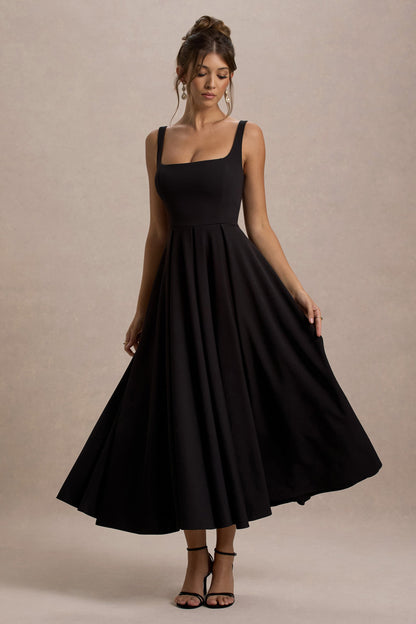 Parina |  Vestido midi con escote cuadrado y falda plisada