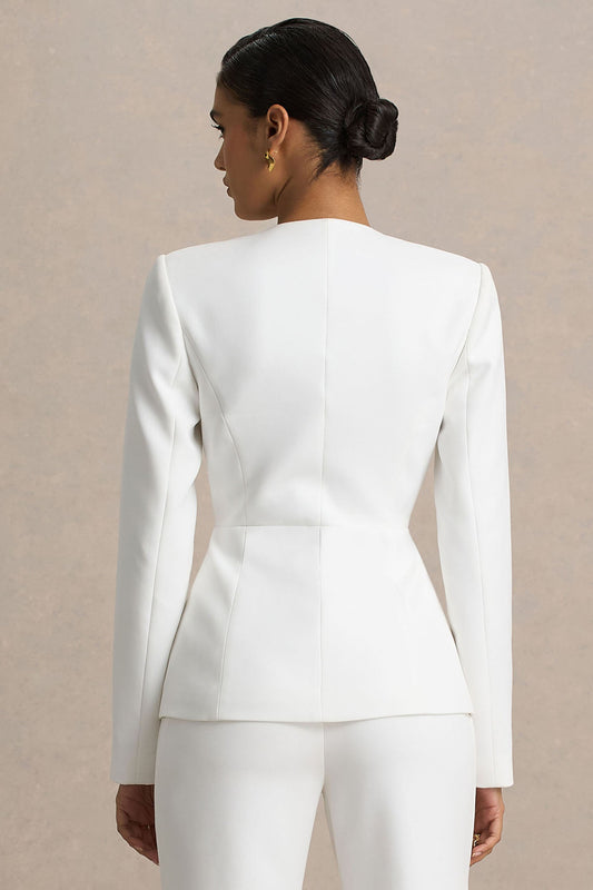Rosalina | Blazer Blanco Entallado con Escote Profundo Extremo