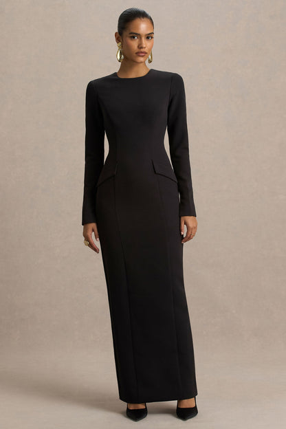 Valia | Vestido Largo Negro con Cuello Redondo