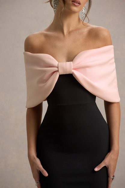Cornelia | Vestido largo Rosa y Negro Sin Tirantes con Lazo Oversized