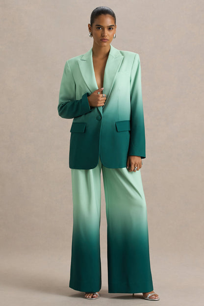 Enya | Emerald Ombre Plunge-Neck Satin Blazer