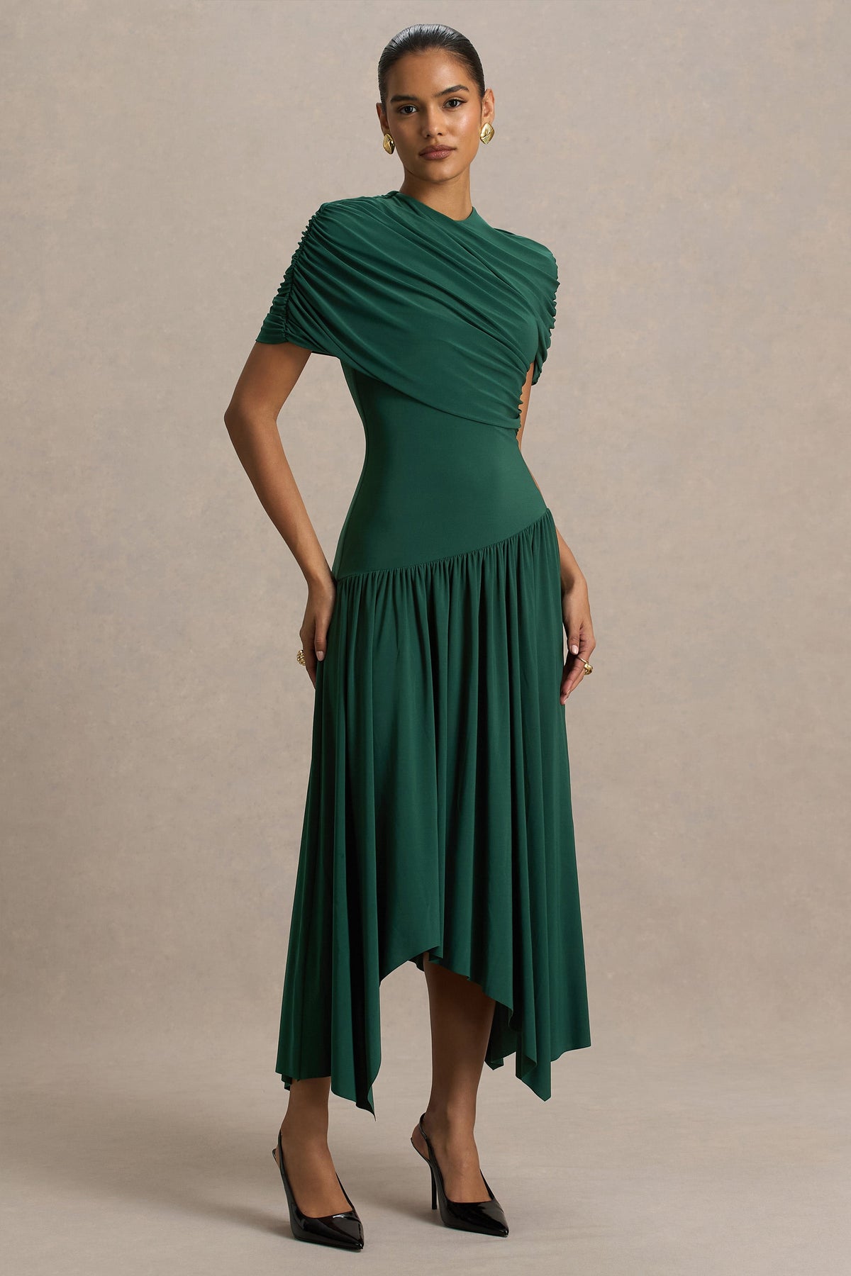 Ione | Vestido Largo Cruzado Turquesa con Dobladillo tipo Pañuelo