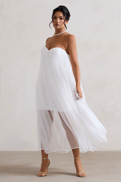 Dreamland | Vestido corto blanco con tul y escote corazón