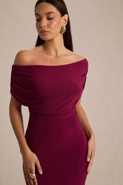 Bowden | Vestido Largo Berry con Escote Bardot